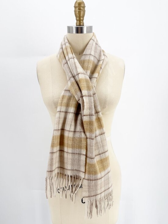 V. FRAAS Accessories - V. Fraas accessories plaid neutral fringe cashmere scarf